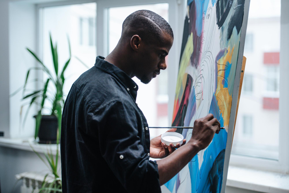 Resident painting at home